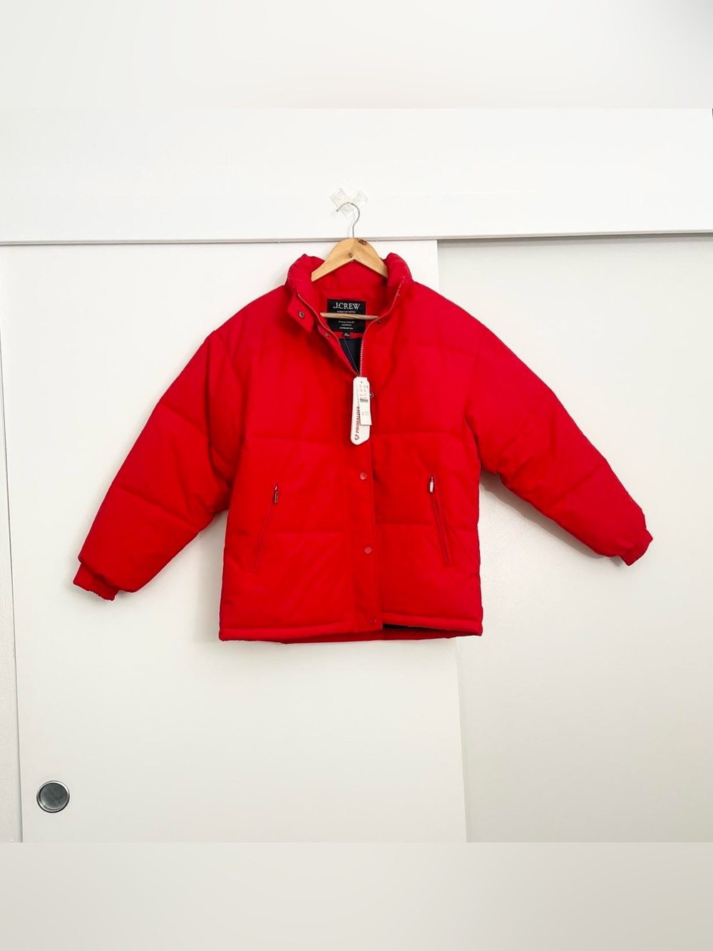 NWT J.Crew Red Signature Puffer Oversized Jacket Water Repellent Size XS